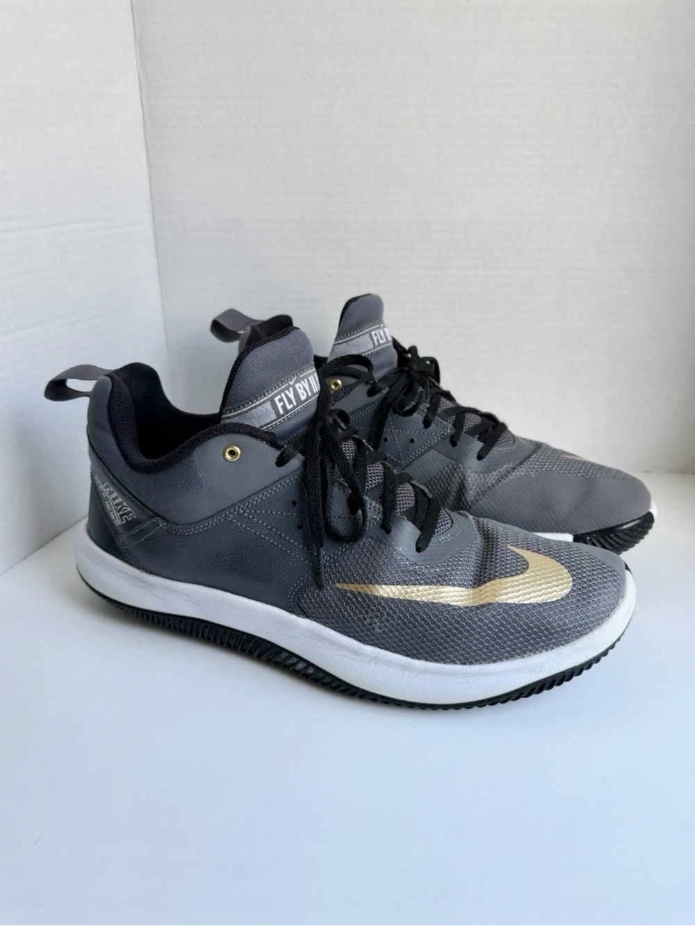 Nike Fly by 2 Basketball Shoes Sz 12 Grey Gold & Glitter AJ 5902-002